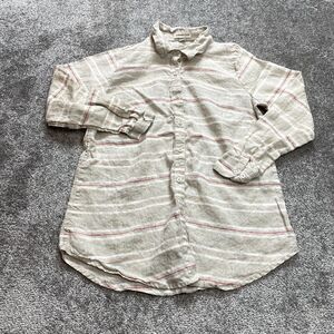 Coldwater Creek Blouse Button Up Shirt Womens Small Beirge Striped Linen Top